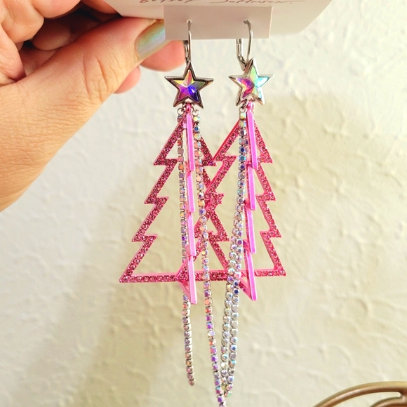 Betsey Johnson Rhinestone Christmas Tree Dangle Earrings - Picture 5 of 6